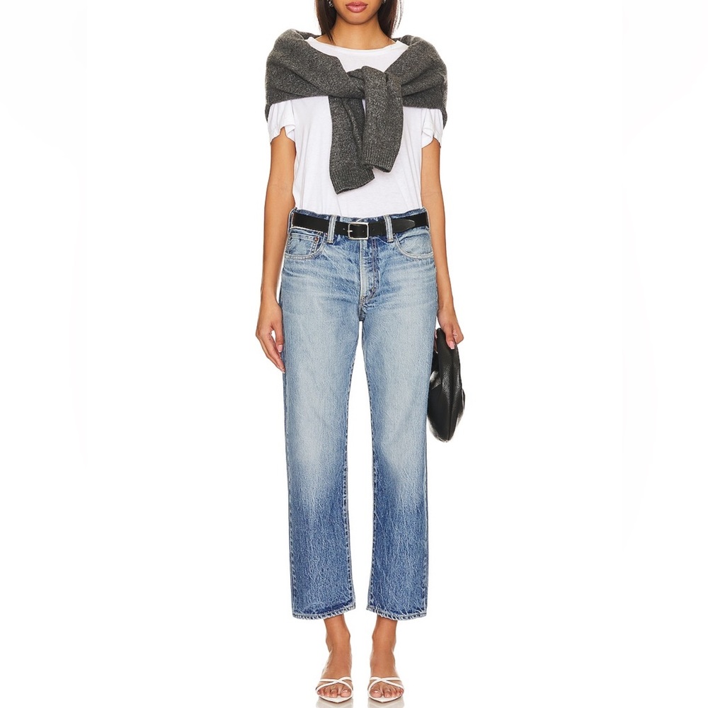 Moussy Two-Tone Light Blue Cropped Straight Jeans